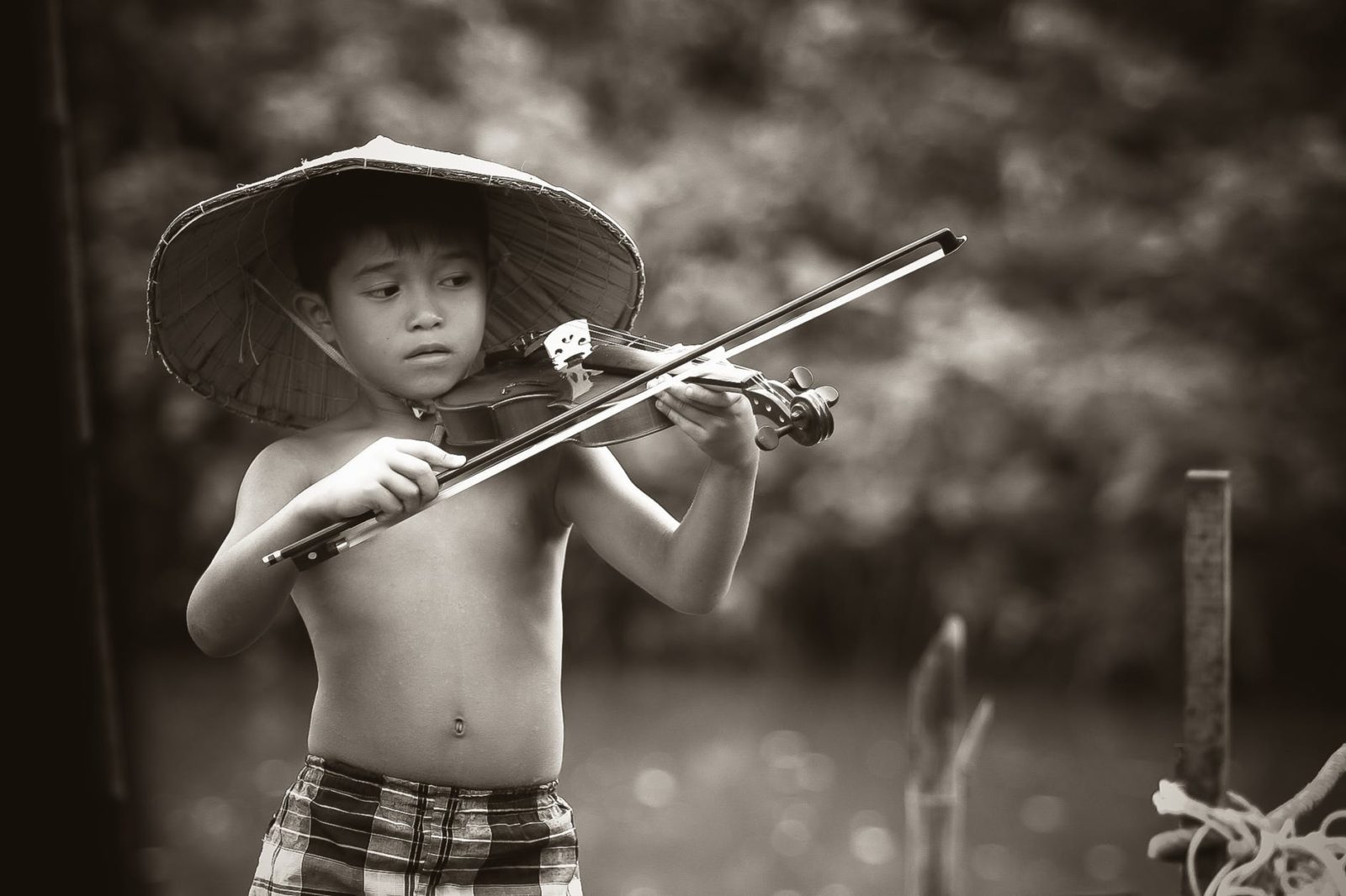 boy playing violin without fear